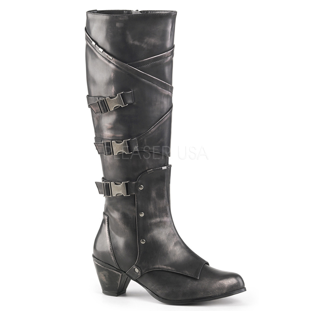 NWT Distressed High Heel Metal Buckle Knee High Boots
